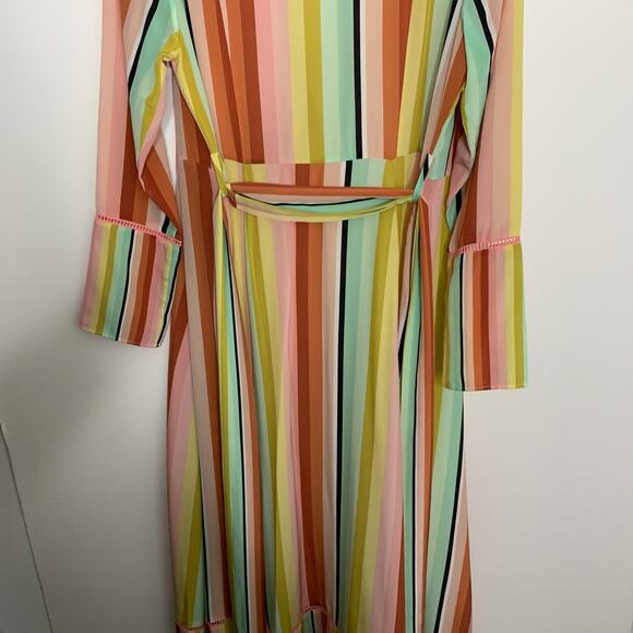 We Are LEONE Contrast Maxi Cardigan Striped Tie Dress Womens Large Medium Silk - Picture 11 of 16